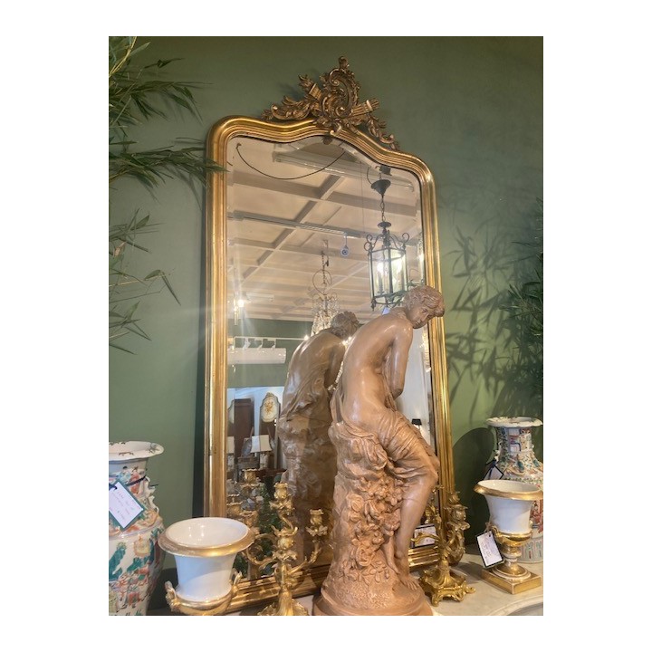 French Napoleon III C19th Water Gilded Mantle Mirror