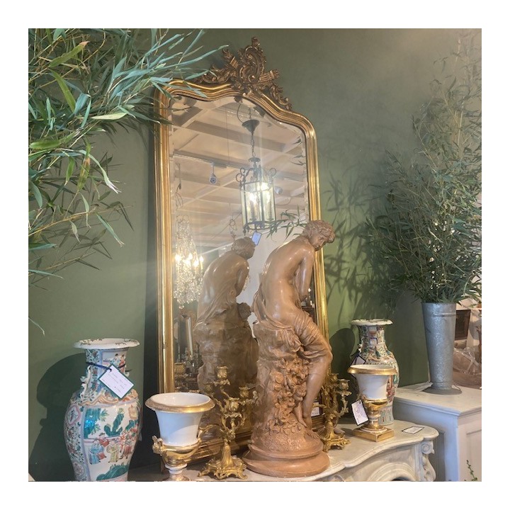 French Napoleon III C19th Water Gilded Mantle Mirror