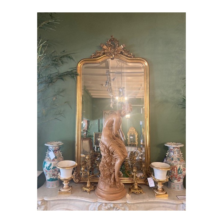 French Napoleon III C19th Water Gilded Mantle Mirror