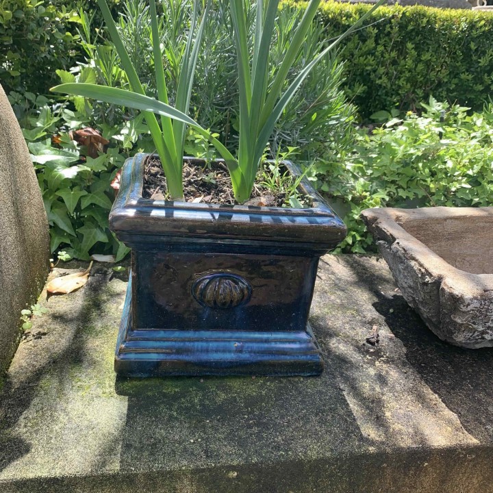 Pair Vintage French Square green Glazed Pots