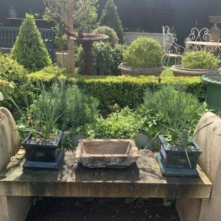 Pair Vintage French Square green Glazed Pots