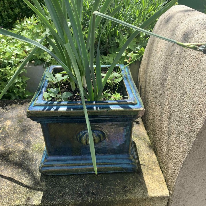 Pair Vintage French Square green Glazed Pots