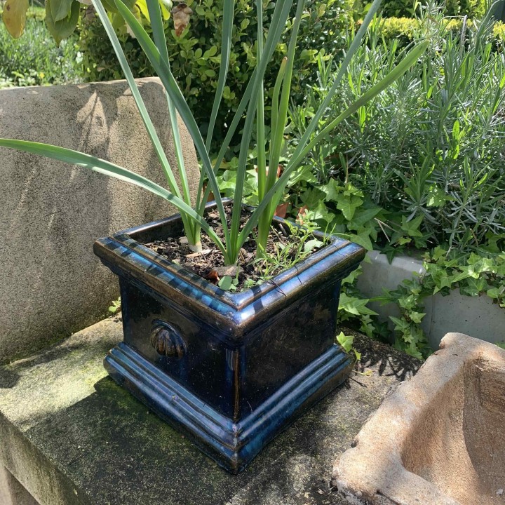 Pair Vintage French Square green Glazed Pots