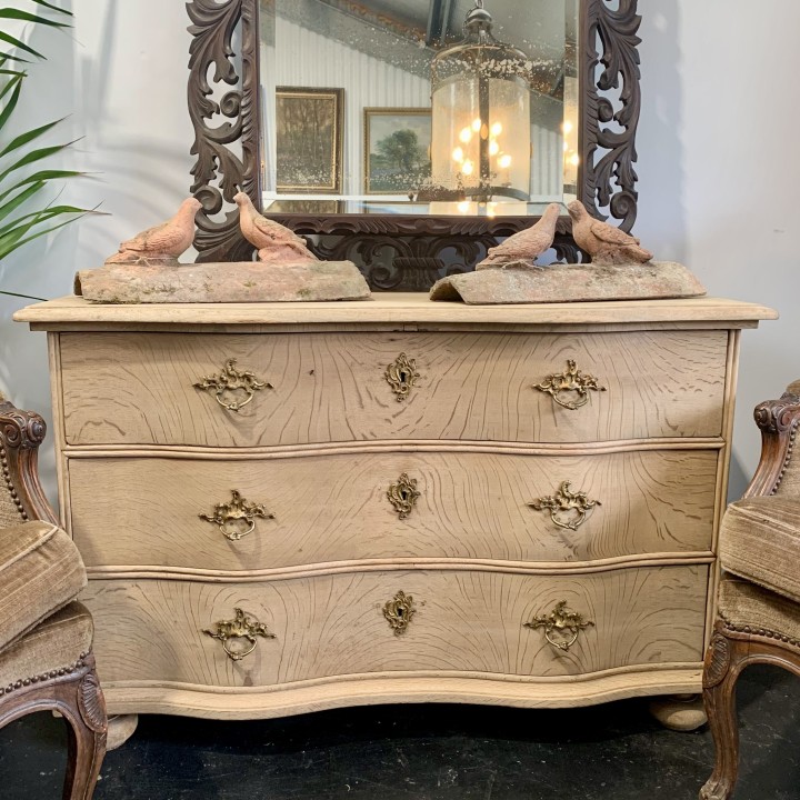 C18th-C19th Wash Oak Chest of Serpentine drawers