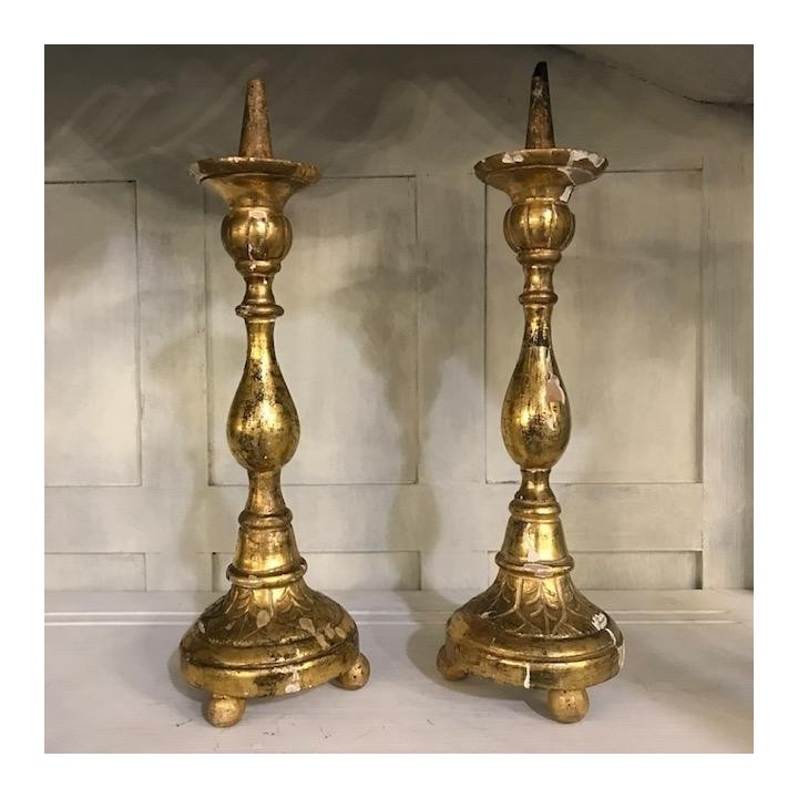 C18th Pair of French Water Gilded Piques Cierges